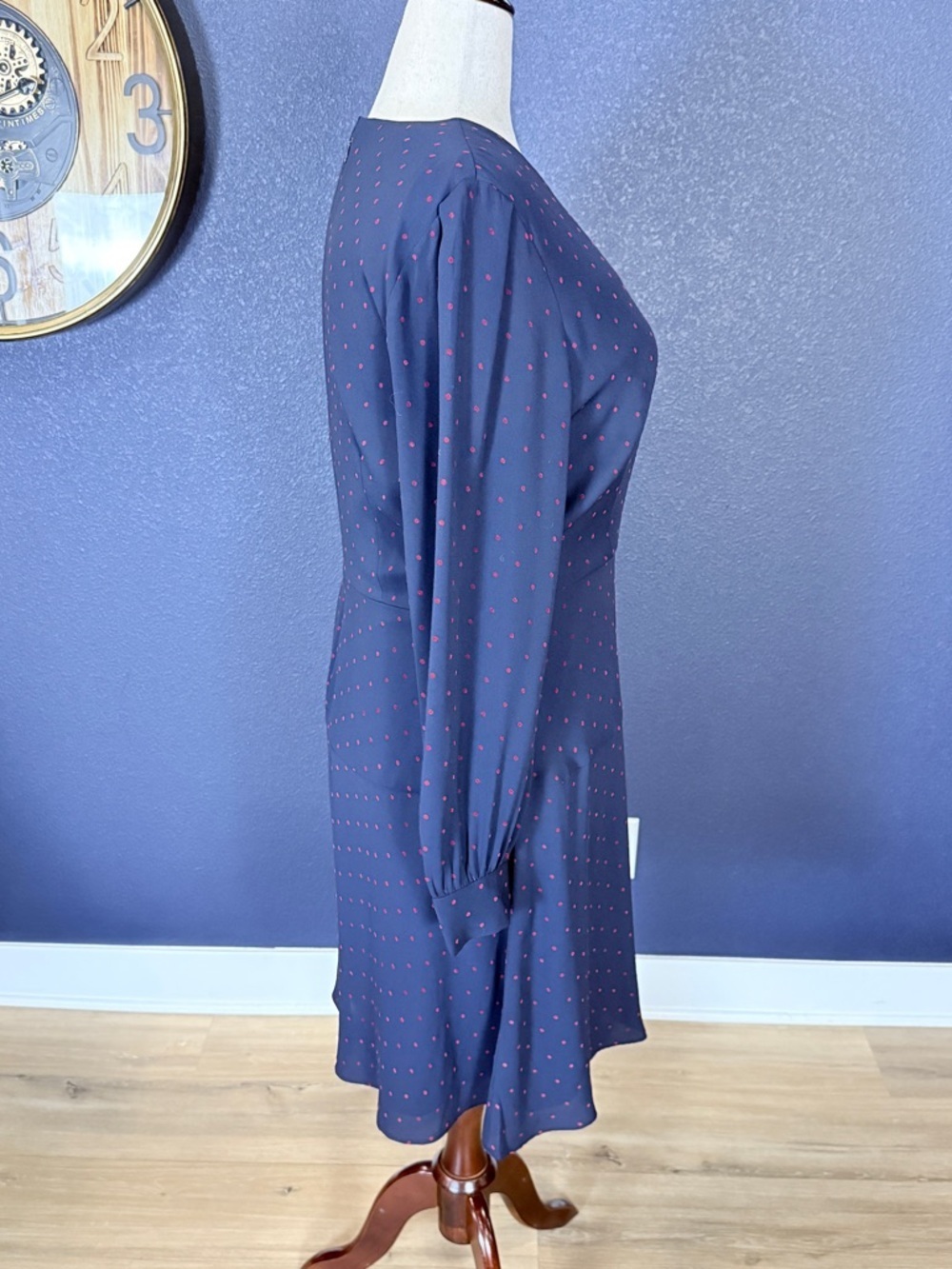 Ann Taylor Blue Red Polka Dot Long Sleeve Wrap Dress | Size 14 - Picture 4 of 9